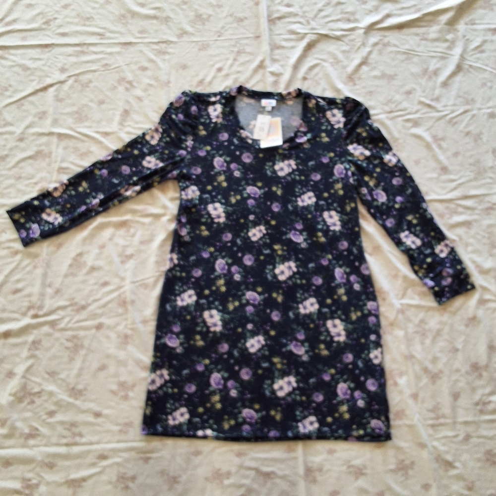 NWT LuLaRoe Navy Blue Floral Long Sleeve Dress Size XL - Picture 2 of 8